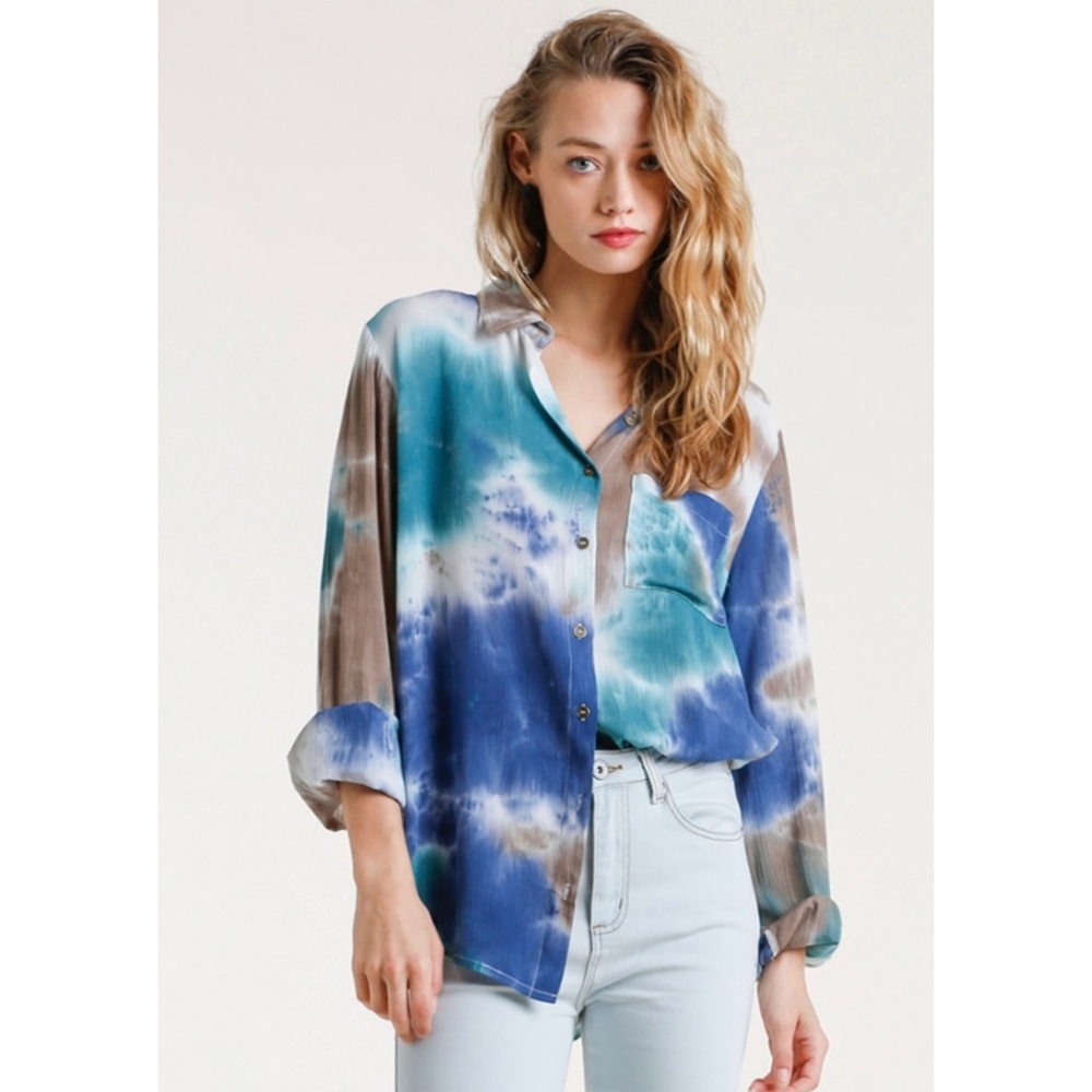 Summer Tops Boho Tie Dye Soft Button Down Top Vacay Tops Fall Top